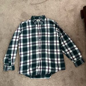 L.L. Bean Green and White Casual Button Down Shirt